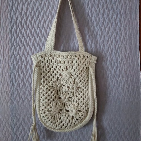 Macrame Boho Ivory Cream Large Shoulder Bag - Picture 5 of 5